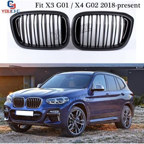 Dual Slat Front kidney Grille Bumper Grills Mesh for BMW X3 G01 / X4 G02 2018 2019 5-door SUV Front hood grilles
