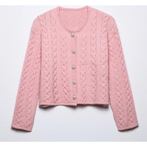 ZA Tops 2021 New Winter Long-sleeved Short Korean Casual Temperament O-neck Cardigan Pure Color Wild Knitted Sweater Women