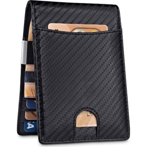 Anti RFID Genuine Leather Men Wallet with US Dollar Clip Female Credit Card Case Male Metal Bill Clamp Cash Holder Purse Women