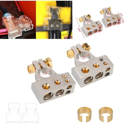 LEEPEE Car Modified Battery Head Positive Negative 0/2/4/8/10 Gauge 2Pcs With 2 Clear Covers Shims Battery Terminal Connectors