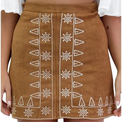 Summer 2020 Skirt Symmetric Embroidery Chamois Gothic Early Autumn Street Mini Skirt Bandage High Waist Goth Fashion