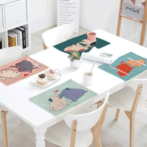 Couples Mate Table Cloth Tea Mat Place Mats Polyester Dog and Cats Foxes Otters Table Napkin Bar Design Party Wedding Decoration
