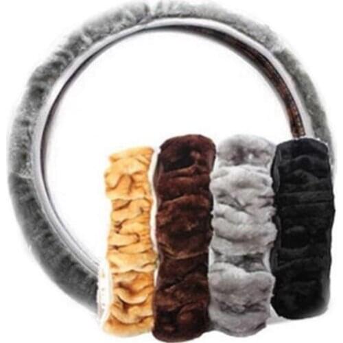 Fur Warm Car steering wheel cover Winter Black Auto Interior Accessories 38cm Automobiles Steering-wheel Covers