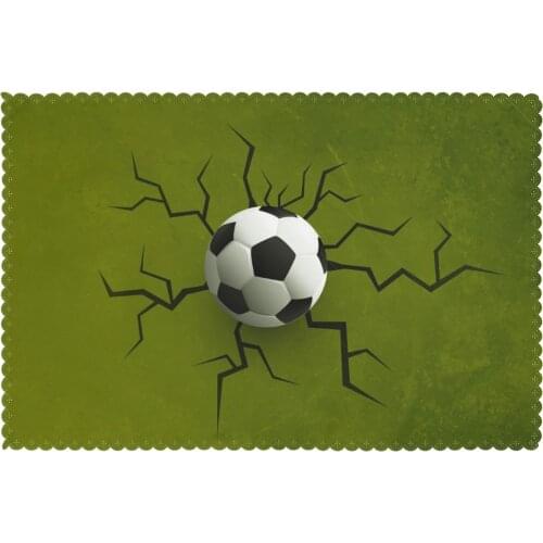 Set of 6 Football Ball With Wall Crack Placemats for Dining Table Place Mat in Kitchen Accessories Cup Wine Mat