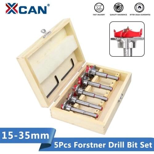 XCAN 1 Set Adjustable Wood Hole Cutter 15/20/25/30/35mm Carpenter Forstner Drill Bit Set Carbide Tipped Boring Core Hole Drill