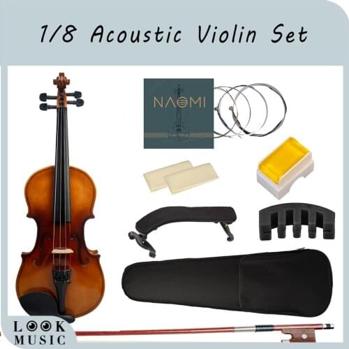 NAOMI 4/4-1/8 High Gloss Maple Acoustic Violin High Grade Full Size Solid Wood Fiddle W Case Bow Rosin Shoulder Rest String Mute