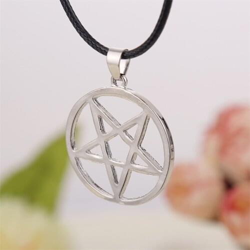 Black Butler Necklace Pentacle Pentagram Pendant Lucifer Satan Logo Sign Silver Color Supernatural Amulet Jewelry Men Wholesale