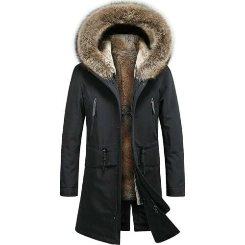 Real Fur Coat Men Natural Rabbit Fur Liner Raccoon Fur Collar Hooded Parka Warm Parka Plus Size Winter Coat SP18D9636E YY702
