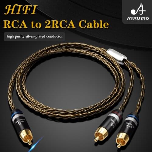 ATAUDIO Siver-plated HIFI RCA to 2RCA Subwoofer audio cable hi-end One Sub-2 Splitter Y RCA Cable
