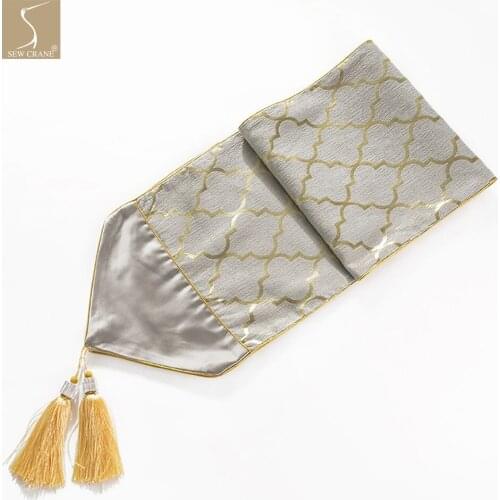 Morocco Plaid Geometric Bronzing Patchwork Table Runner with Tassel