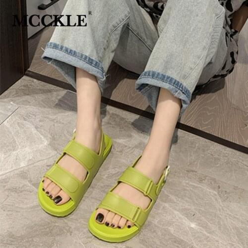 MCCKLE Sandals Women Candy Color Buckle Strap Platform Flat Shoes Ladies Casual Soft Sole Open Toe Summer Shoes Female Beach