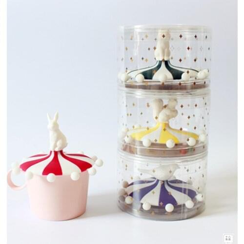 Silicone Marker Water Cup Lid Cute Circus Small Animal Safe Friendly Japan Style 10CM Dia Drinkware Accessories