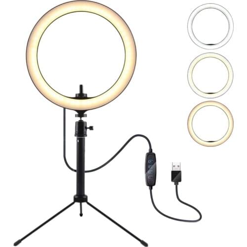 10 Inch LED Ring Light Extendable Tripod Stand 3 Light Modes 10 Brightness Levels for Live Stream/Makeup/YouTube Video