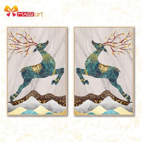 Cross stitch kits Embroidery needlework sets 11CT water soluble canvas patterns 14CT Abstract galloping Deer-NCMA090