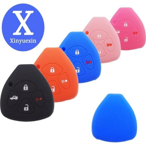 Xinyuexin Silicone Car Key Case Cover For Toyota Auris HiLux Corolla Fortuner Prado Verso Camry Yaris Vitz Vios Ractis 4 Button