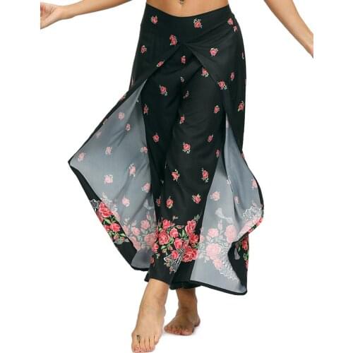 Women’s Split Wide Leg Bohemian Casual Yoga Pants, Belly Dance Sports Pants,Loose Palazzo Hippie Floral Pants