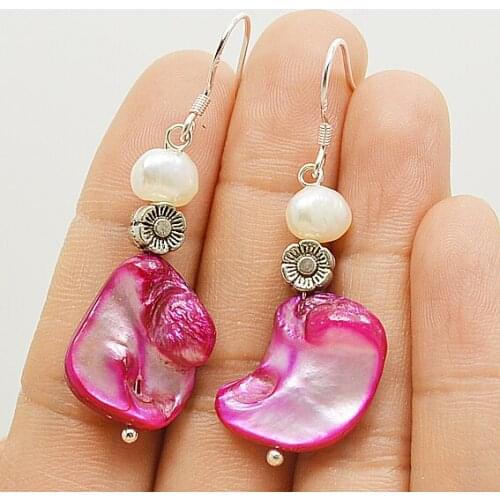 Elegant pearl earrings baroque sea shell natural freshwater pearl dangle earrings for women newest summer beach jewelry