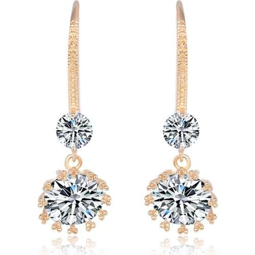 YAN MEI Top Quality Delicate Elegant Champagne Gold Color Double AAA Cubic Zirconia Hook Earrings Party Gift for Women GLE3743