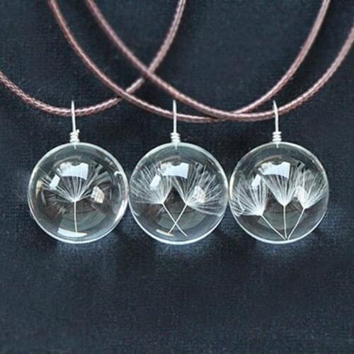 SUTEYI Natural Dandelion Clover Plant Women Choker Necklace Crystal Glass Pendant Leather Rope Chain Long Necklaces Jewelry