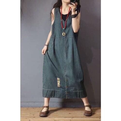 Women Loose Sleeveless V Neck Dress Ladies Denim Tank Dress Female 2020 Summer Tank Dresses