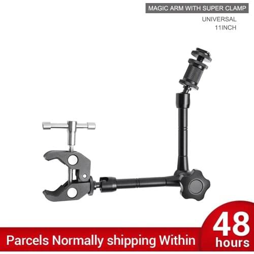 11inch Aluminum Articulating Friction Magic Arm Super Crab Clamp with Hot Shoe for LED Light Rig LCD Monitor Flash DSLR Camera