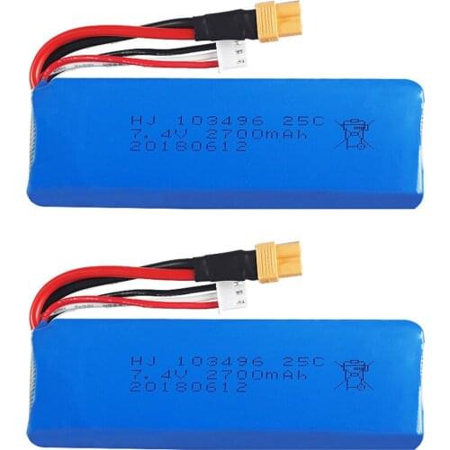 2PCS Upgrade 7.4V 2700mAh Lipo Battery for MJX Bugs 3 B3 RC Quadcopter Spare Parts 7.4v high capacity Battery Upgrade 1800mah