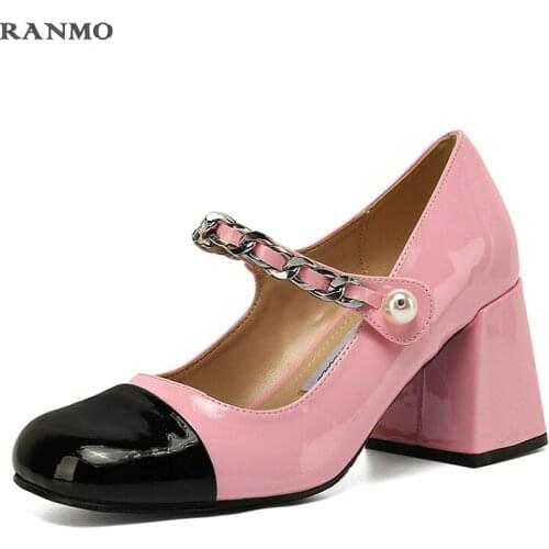 2021 high-heeled shoes waterproof platform sexy chunky heels with round head Korean womens shoes patent leather womens shoes