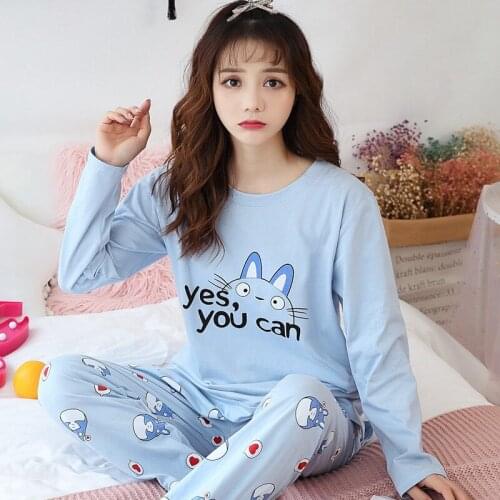 2021 Spring 100% Cotton Long Sleeve Cute Cartoon Totoro Pajama Sets for Women Sleepwear Suit Pijama Mujer Homewear Home Clothes