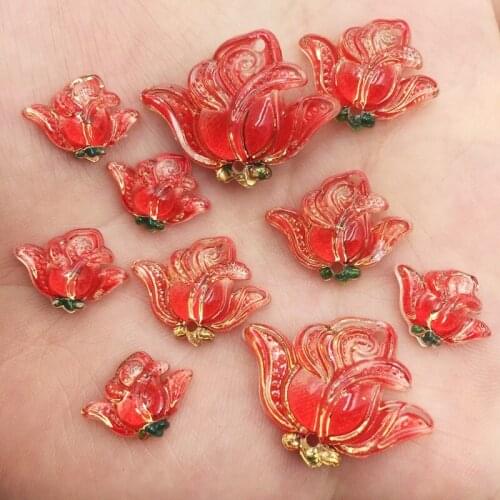 Multi Size Shiny Resin Red Rose Flat Back Rhinestone Scrapbook DIY Wedding Applique Ornament Crafts SF901-903
