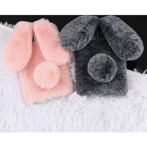 Glitter Panda Rabbit Fur Soft Phone Case for Huawei Mate 20 P20 P30 Lite Pro Cover Capas Furry Diamond Rinestone Cover Coque On