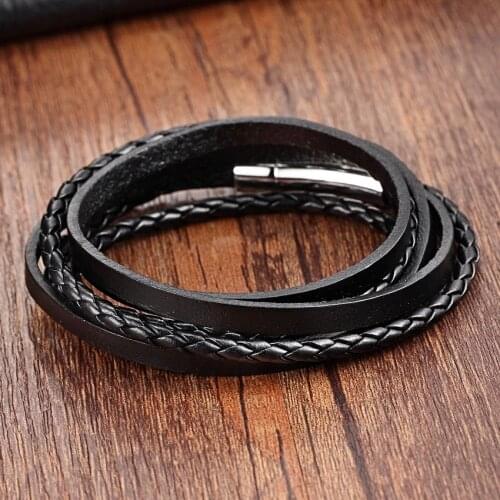 Chain Bracelet Men Stainless Steel Rope cuff Bracelet Genuine Leather Bracelets for women 60cm ladies bracelet Braid leather