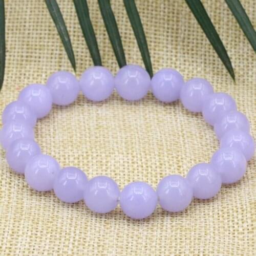 Bohemia Style Purple Stone Jades Chalcedony Stone 10mm Round Beads Bracelet Bangle for Women High Grade Jewelry 7.5inch B3168