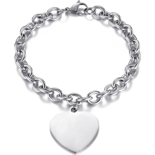 Stainless Steel Link Chain Round Heart Charm Bracelets for Women Men Unisex Wrist Jewelry Accessories Gifts 2020 Wholesale