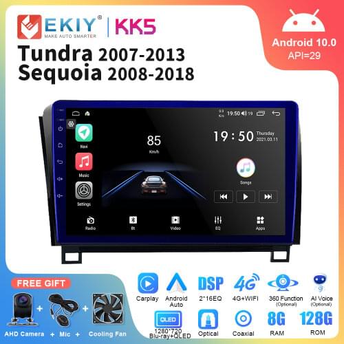 EKIY 6+128G Android 10 QLED Car Radio For Toyota Tundra 2007-2013 Sequoia 2008-2018 GPS Navi Multimedia Video Player Stereo WIFI