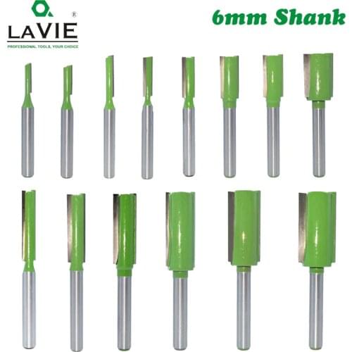 LAVIE 1pc 6mm Shank Straight Bit Tungsten Carbide Single Double Flute Router Bit Wood Milling Cutter for Woodwork Tool MC06020
