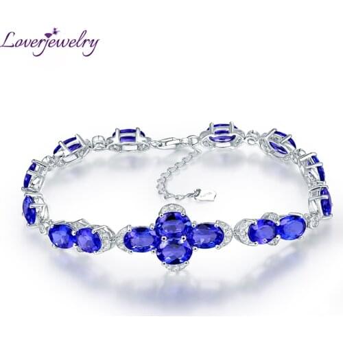 LOVERJEWELRY Bat Shape Real Solid 18Kt White Gold Oval Cut Natural Blue Sapphire Bracelet For Girl Fine Jewelry Brithday Gift