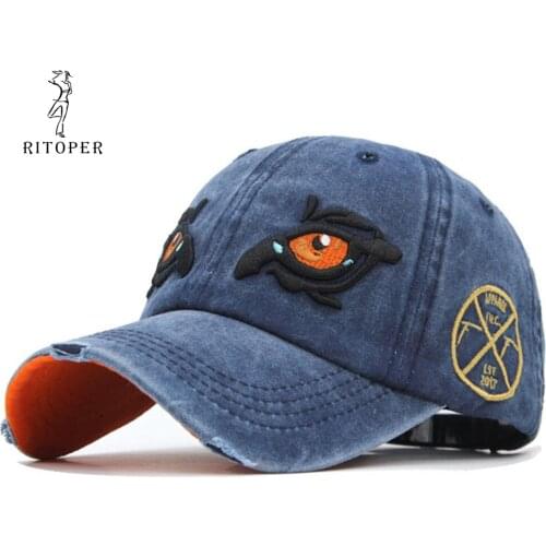 RITOPER Snapback Cap Embroidery Cartoon Baseball Caps Monster Eyes Pattern Hat Wash Vintage Casual Mens Casquette Gorras Women
