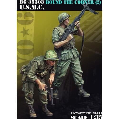 1/35, USMC Round The Corner, 2 people, Resin Model Soldier GK, Military theme of World War II, Unassembled and unpainted kit