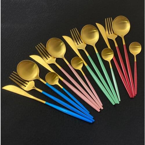 24Pcs/Set Gold Cutlery Set Stainless Steel Dinnerware Set Knife Fork Spoon Tableware Set Party Kitchen Flatware Silverware Set