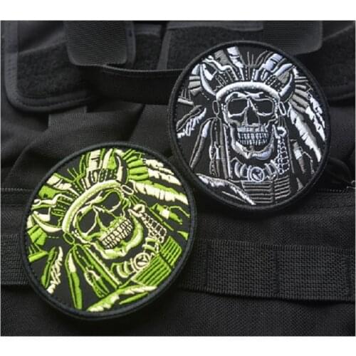 3D Embroidery Armband Dead Head Fred DEATH SKULL WAR CHIEF INDIAN Armband USA ARMY MILITARY TACTICAL SWAT Magic