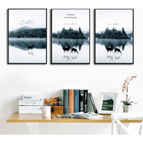 3 Panel Wall Art Deer Painting Canvas Poster Nordic Wall Painting Picture Abstract Moose Home Living Room Decoration