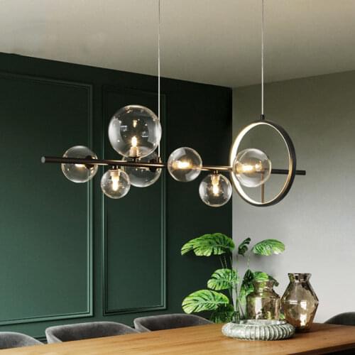 Novelty American Dinning Room Pendant Light Black Iron Art Office Bar Ceiling Pendant Lamp G9 Glass Ball LED Kitchen Lighting