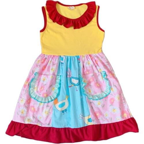 2019summer flowers yellow dress Girls dress with buttons Hot Sale New style Dress for present