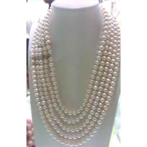 Wholesale 5rows natural AA 7-8mm white freshwater pearl necklace