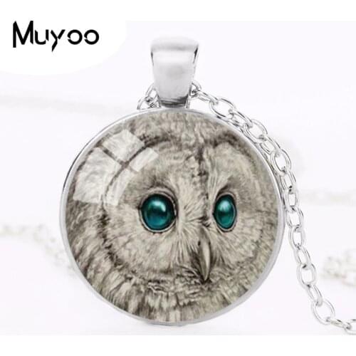 White Owl Necklace Green Eye Jewelry Glass Cabochon Time Gem Pendant Bird Picture Sweater Necklace Women Fashion Jewellery HZ1