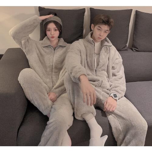 Version of The Couple Pajamas Female Autumn and Winter Loose Coral Velvet Warm Thickened Facecloth Mens Home Furnishing Suit