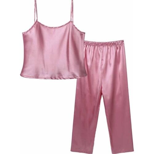 Girls Pajamas Set Satin Kids Sleepwear Sleeveless Vest Camisole Tank Tops Pants Trousers Casual Homewear Children Nightwear Suit