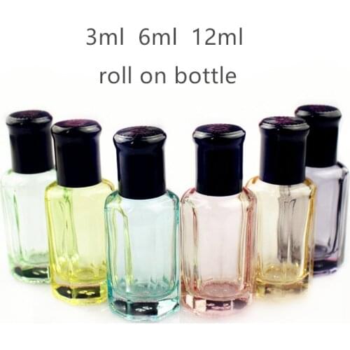 20pcs/lot 3ml 6ml 12ml Empty Glass Roll On Bottles Essential Oils Roller Bottle Refillable Perfume With Black Lid