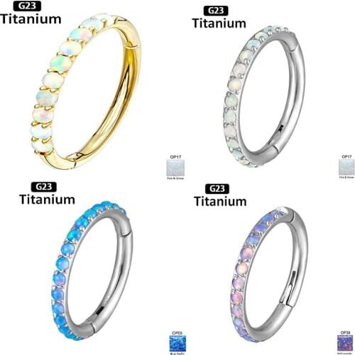 New G23Titanium piercing Earring Opal Stone Hight Segment Rings Open Small Septum Piercing Nose Ring Earrings Jewelry