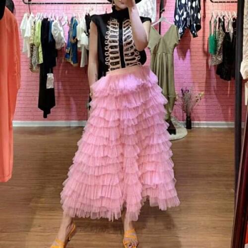 Modest Tulle Long Skirts for Women Custom Made Tiered Ruffed Puffy Prom Party Gown Wedding Skirt Floor Length Tutu Adult Saia